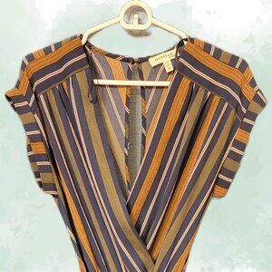 Monteau Striped Jumpsuit in Blue, Brown, and Tan